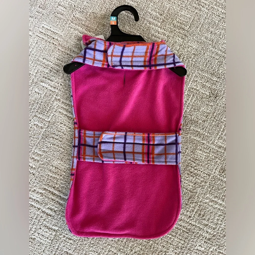NWT -‎ YOULY - Fleece Plaid Pet Coat - M/L - Purple/Pink/Orange